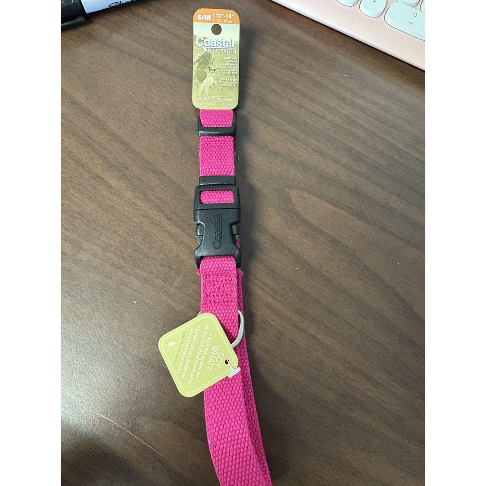 Coastal New Earth Dog Collar S/M 12-18in Adjustable Pink Soy Fiber Eco Pet